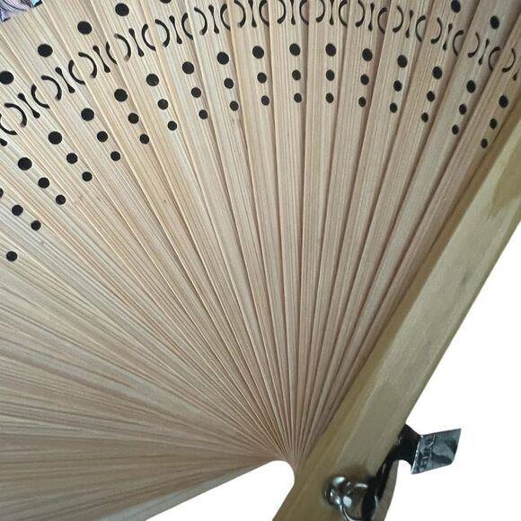 Celine Floral Hand Fan with Brown and Cream Accents - Picture 3 of 8